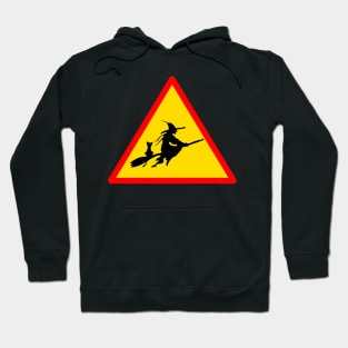 Road Sign Warning About Witches on Broomsticks Hoodie